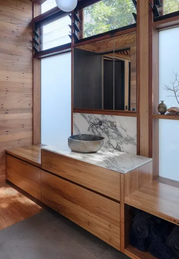 Wooden Vanity With Marble Tile Top — Wollongong, NSW — Superior Stone