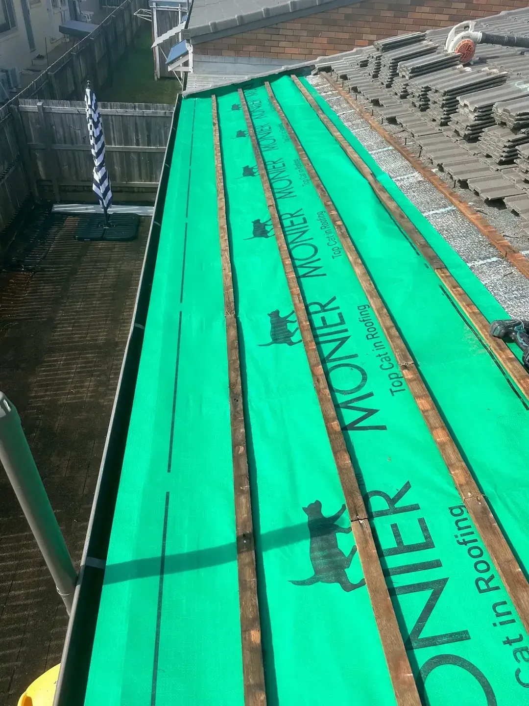 Green roofing underlayment labeled