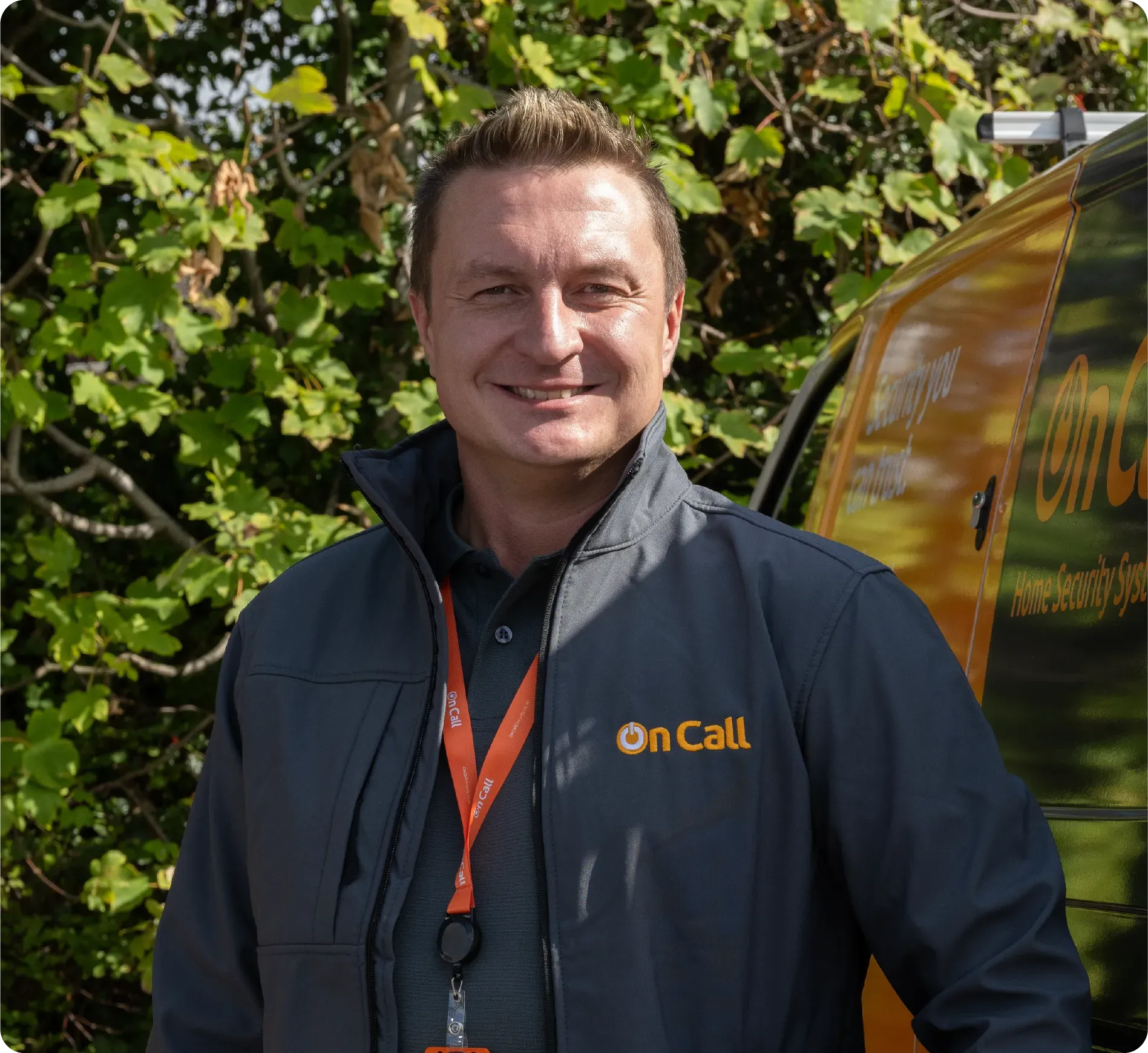 Man in grey jacket with 