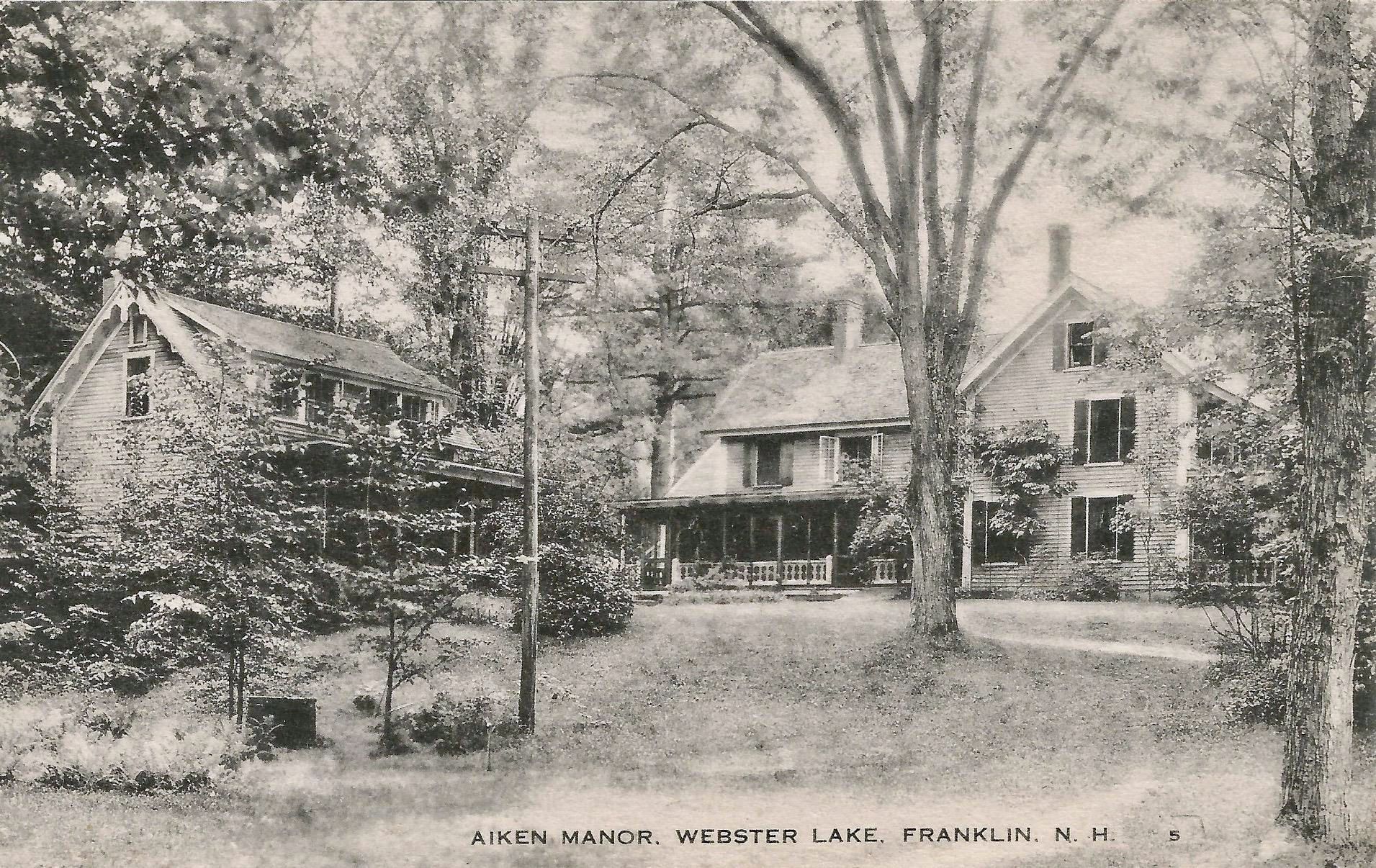 a black and white photo of the aiken manor webster lake franklin n.h.