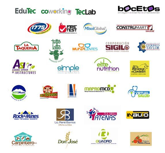 Collage de coloridos logotipos de empresas y organizaciones dispuestos en una cuadrícula sobre un fondo blanco.