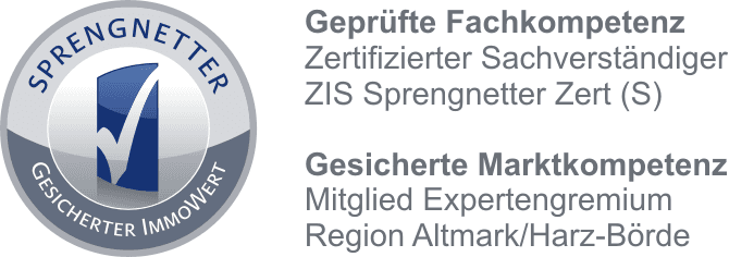 A blue and silver badge that says ' sprengnetter ' on it