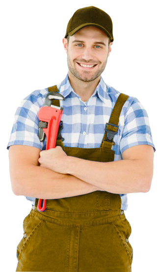 Smiling plumber with wrench
