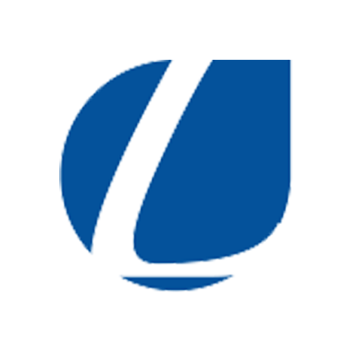 A blue square with rounded corners featuring a stylized, white, slanted letter 