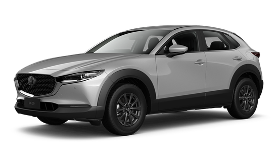A red mazda cx-30 is shown on a white background.