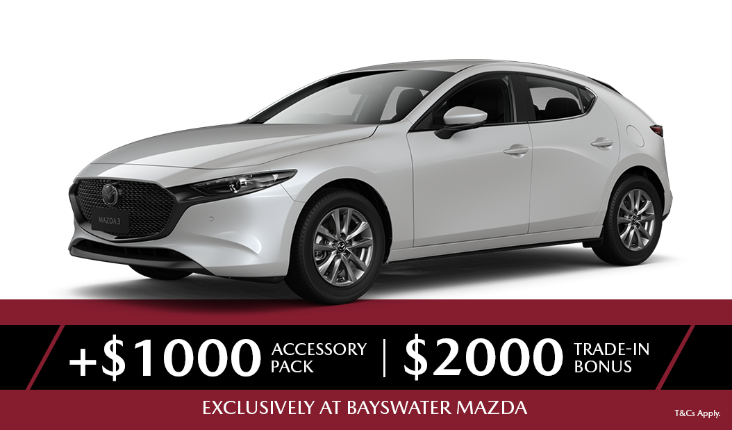 A silver mazda 3 hatchback is shown on a white background.