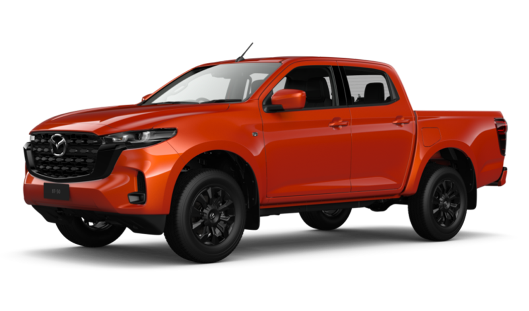 A silver mazda bt50 pickup truck is shown on a white background.