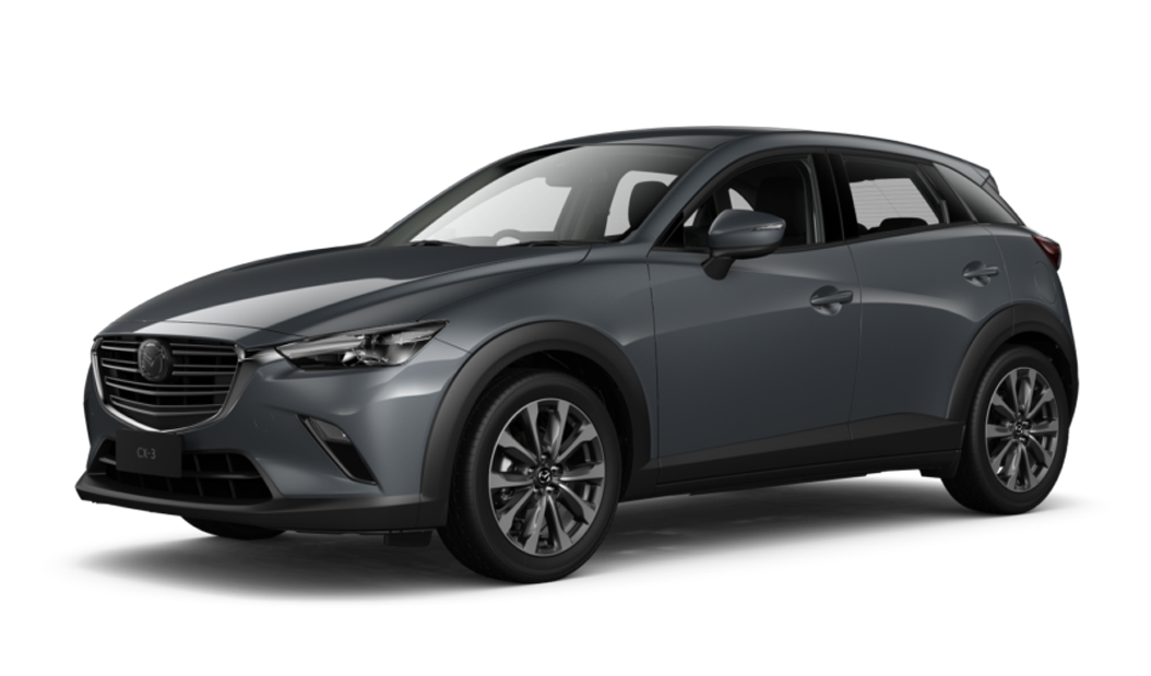 A gray mazda cx 3 is shown on a white background.