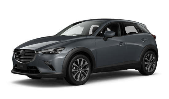 A gray mazda cx 3 is shown on a white background.