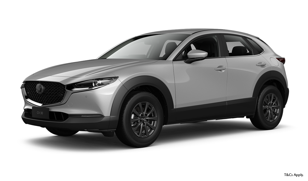 A red mazda cx-30 is shown on a white background.