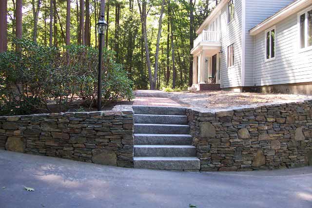 Stone Wall and Front Walkway - Landscaping Services in Sudbury, MA