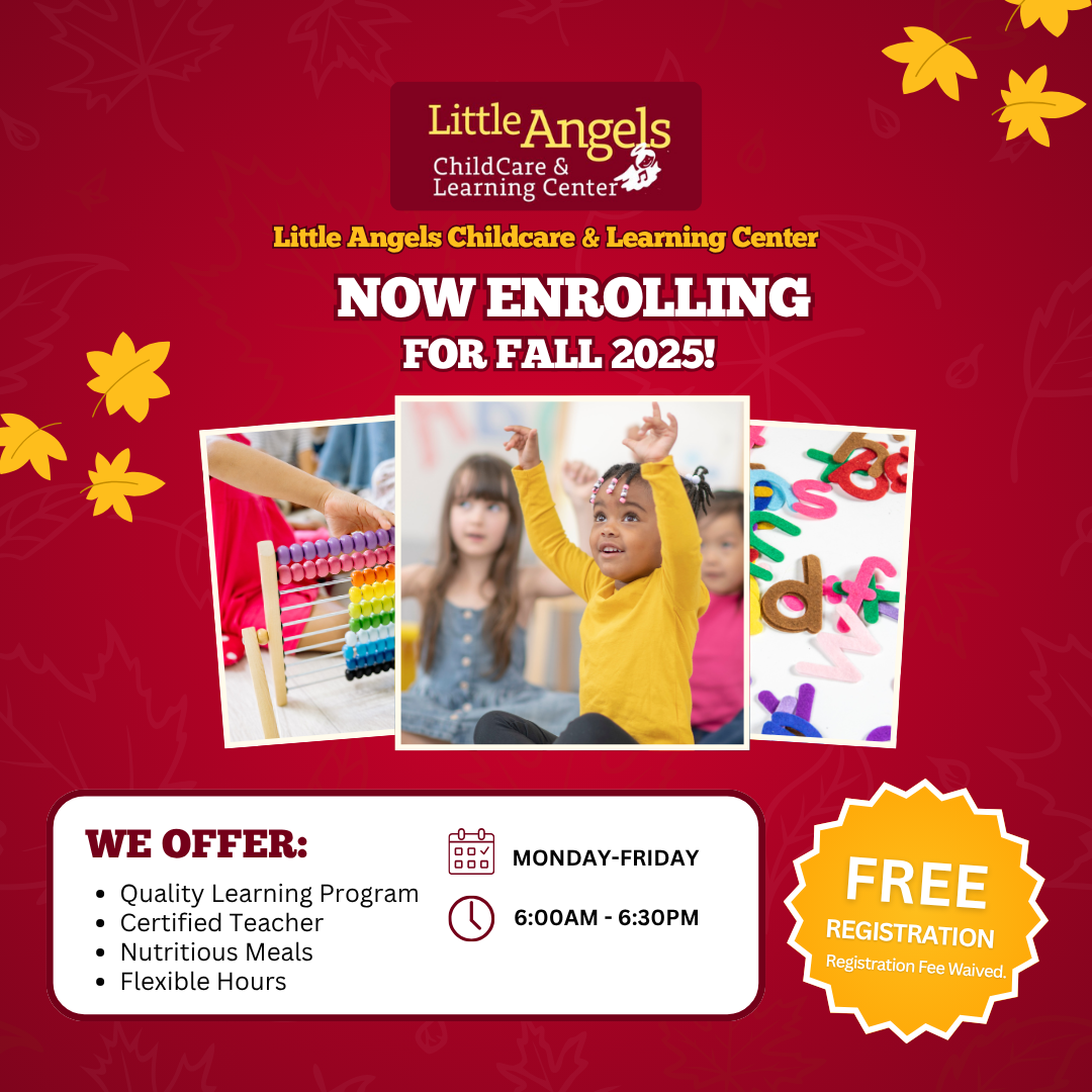 An advertisement for little angels childcare and learning center