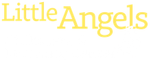 The word little angels is written in yellow on a white background.