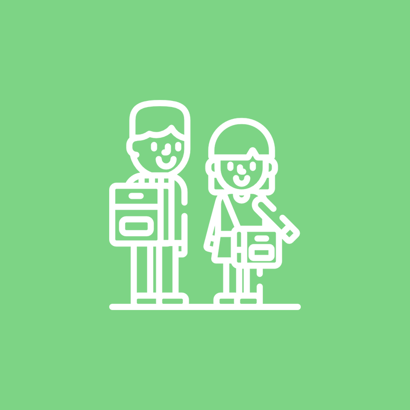 A boy and a girl are standing next to each other on a green background.