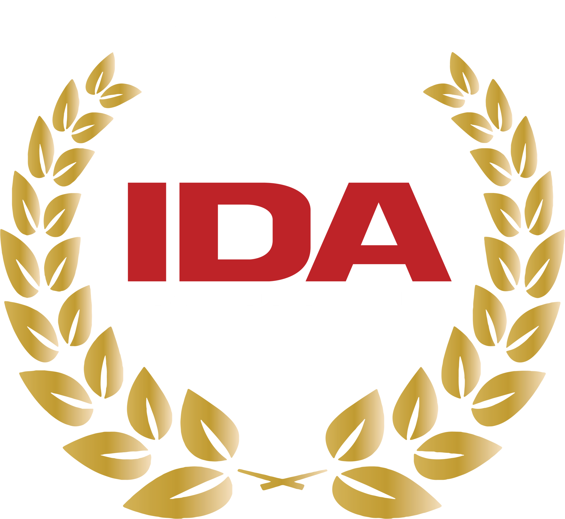 The logo for ida is a laurel wreath with the word ida on it.