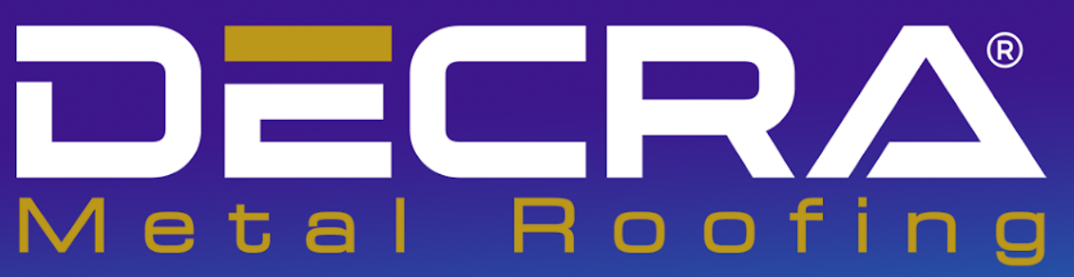 A decra metal roofing logo on a blue background