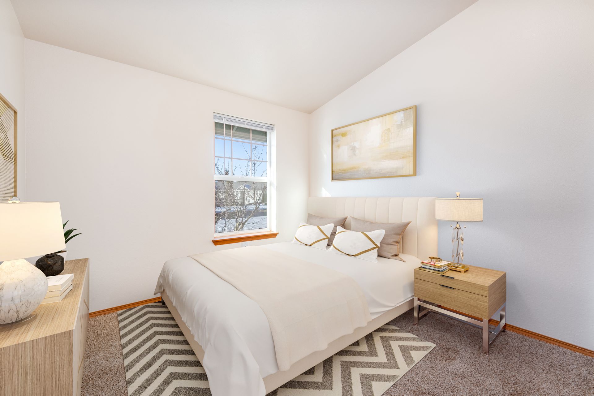 Bedroom with view of window.