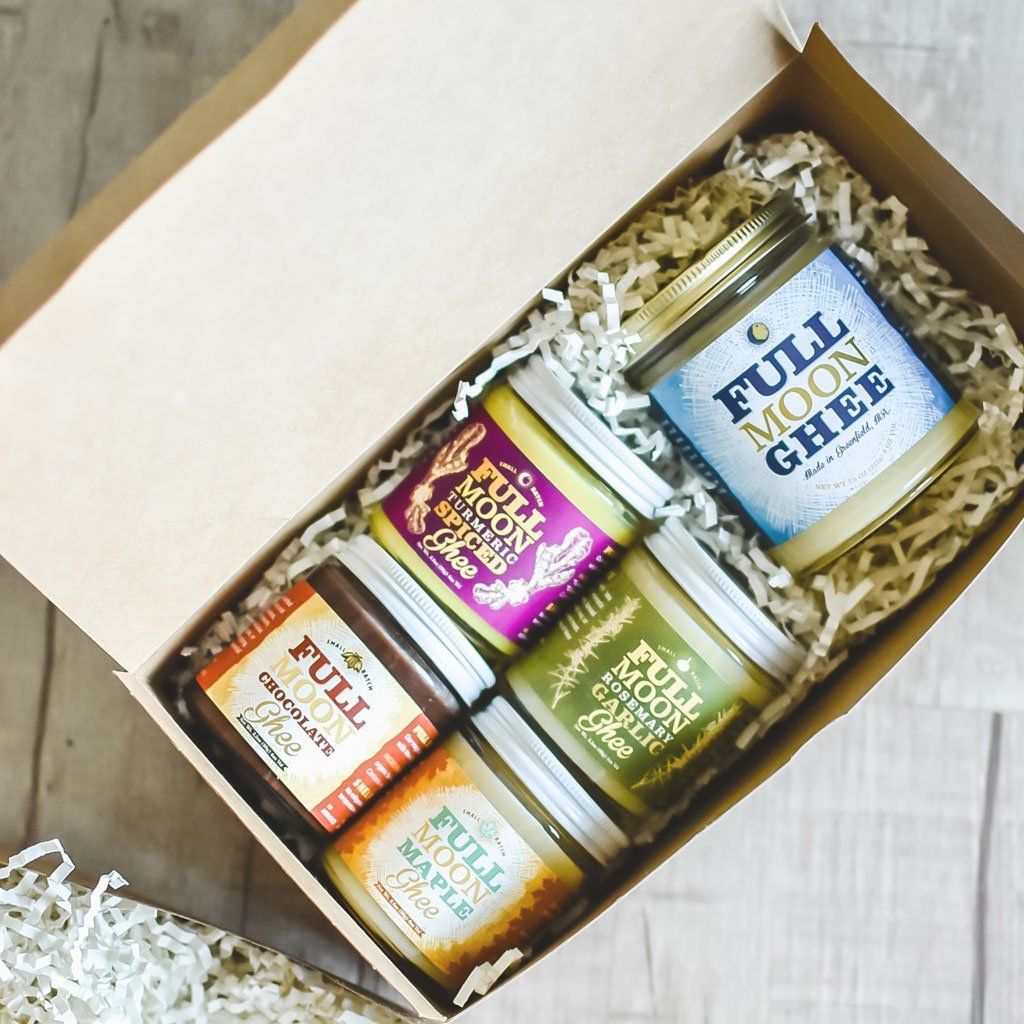 Full Moon Ghee products in a box