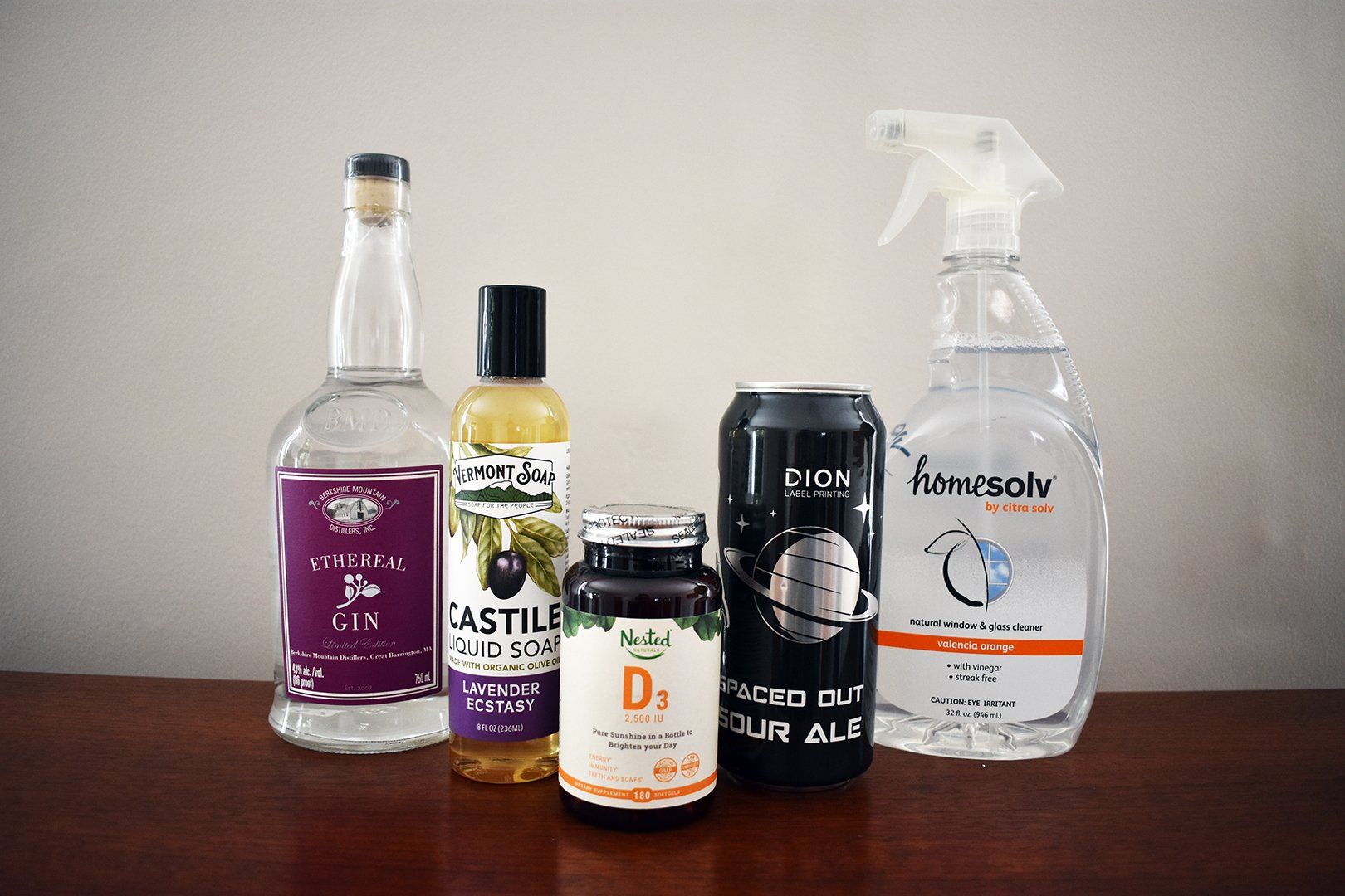Various products with Dion printed labels