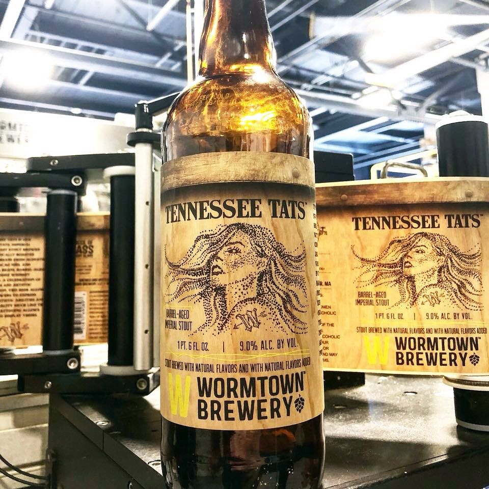 Wormtown Brewery's Tennessee Tats Beer Label Being Machine Applied