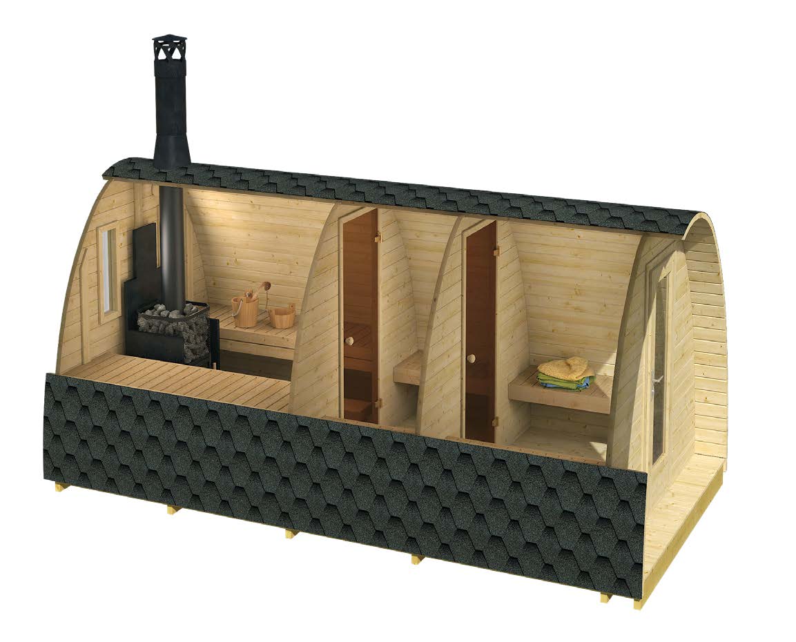 Log cabin pod with sauna