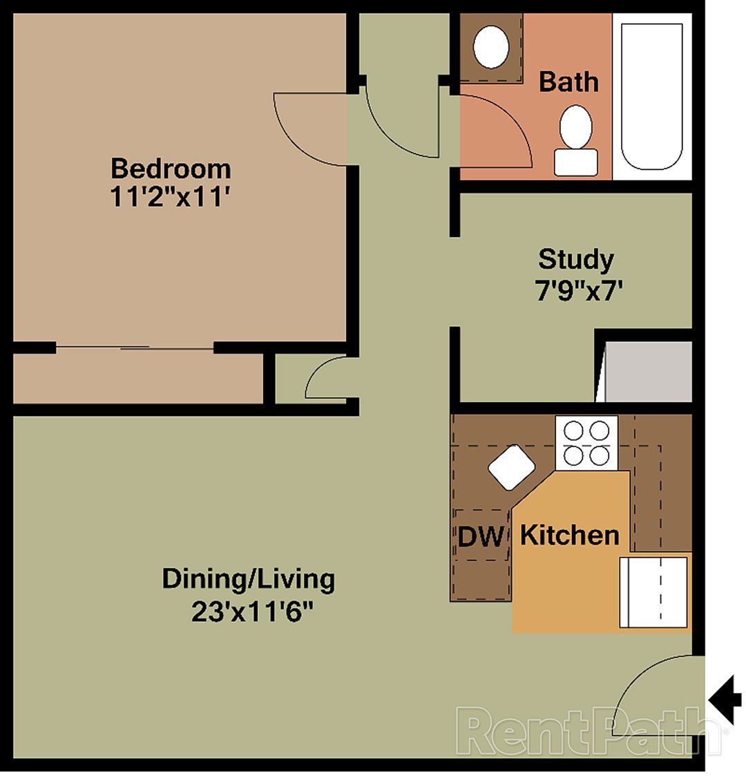 1 BED, 1 BATH WITH DEN Floor plan