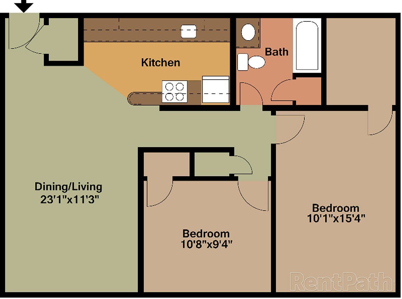 2 BED, 1 BATH Floor plan