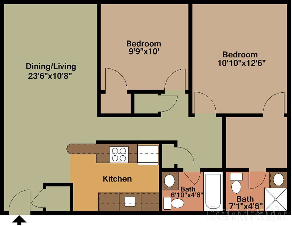 2 BED, 1.5 BATH Floor plan