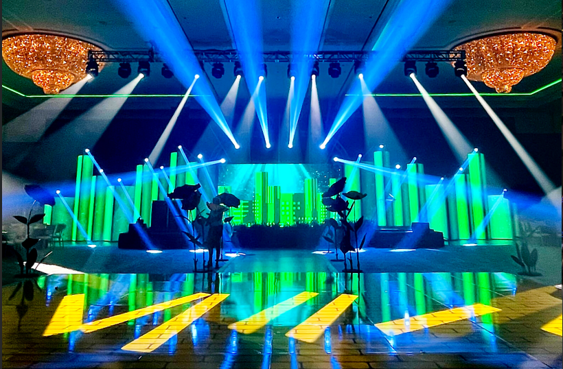 A large stage with a lot of lights on it.