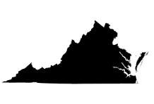 A black and white silhouette of the state of virginia on a white background.