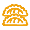 Un icono amarillo de dos bolas de masa sobre un fondo blanco.