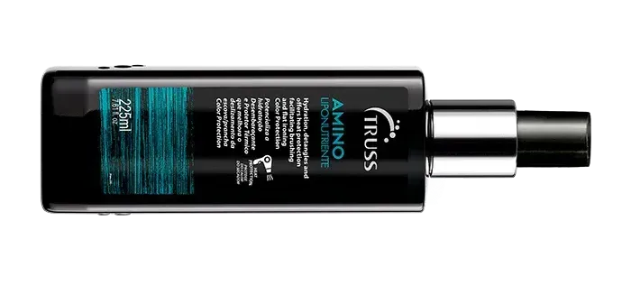 A black bottle of truss amino leave in conditioner