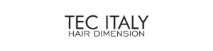 Un logotipo en blanco y negro para la dimensión del cabello de Tec Italy