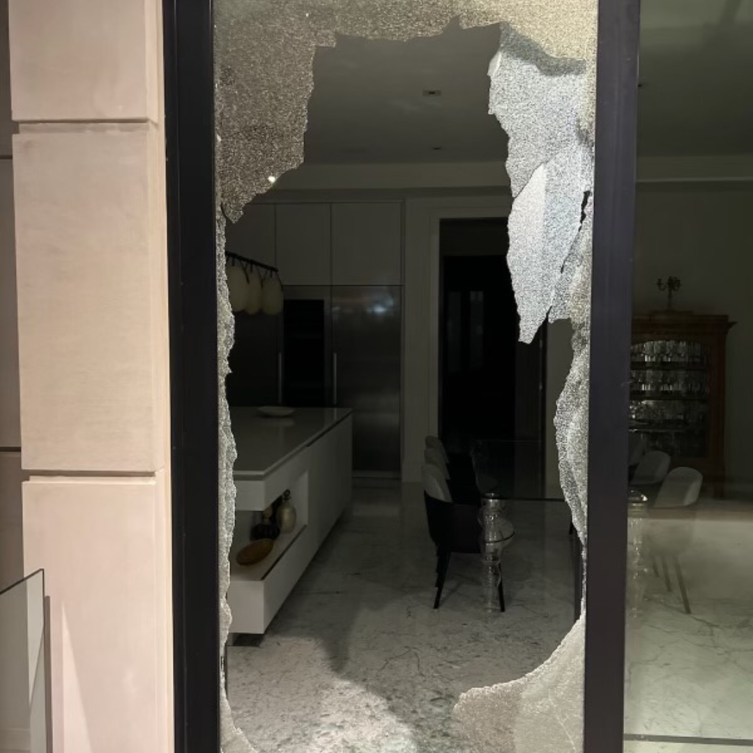 Smashed modern sliding door.