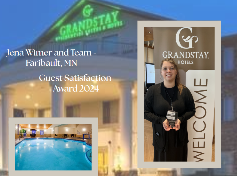 Jena Wimer and team from the Grandstay Hotel in Faribault, MN, accepting the Guest Satisfaction Award 2024
