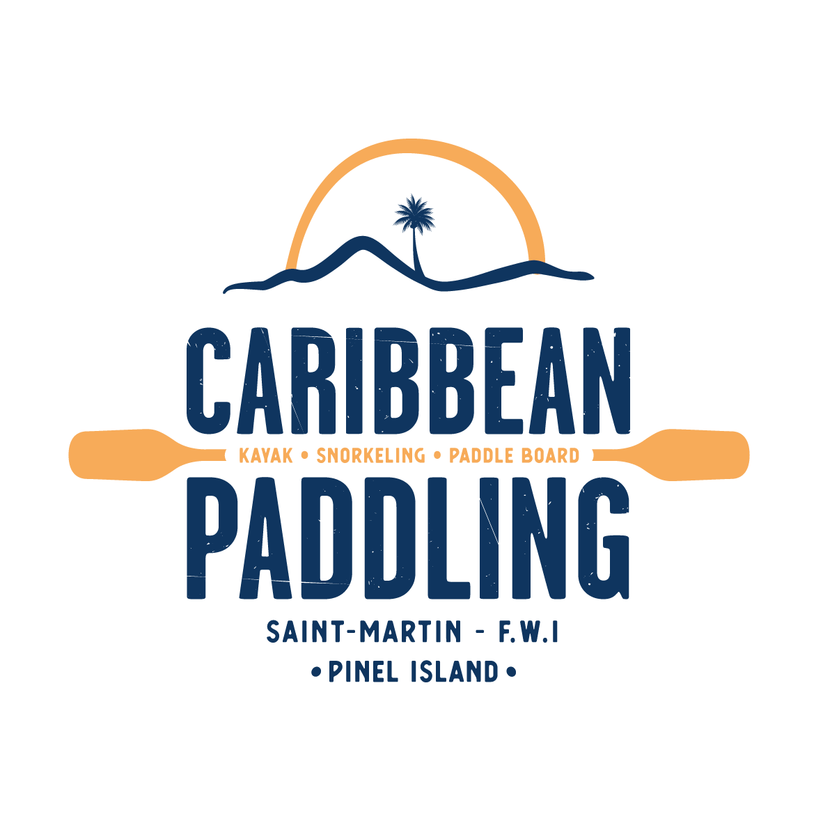 A logo for caribbean paddling kayak snorkeling paddle board saint martin f.w.i pinel island