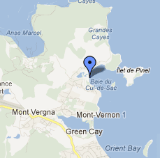 A portion of Google Maps showing a pin point in front of Pinel island