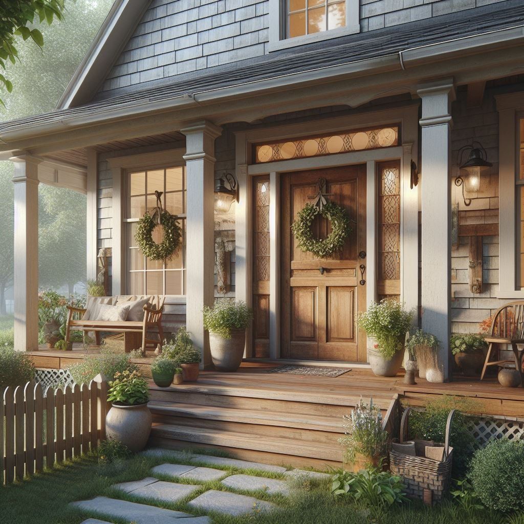 A house with a porch and a wreath on the door