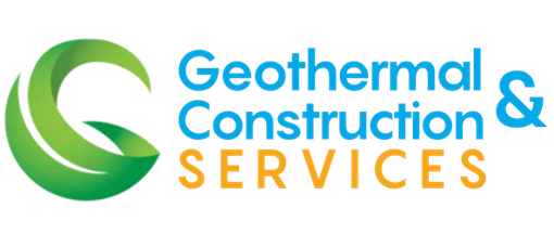 The logo for geothermal construction and services is blue and green