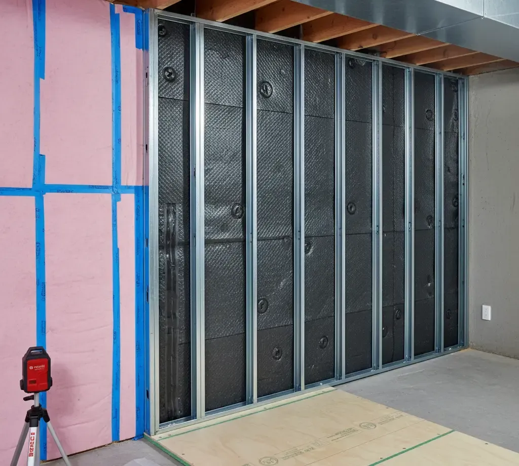 Person's hand adjusting wires in an electrical panel mounted on a gray wall; a computer setup is in the background.