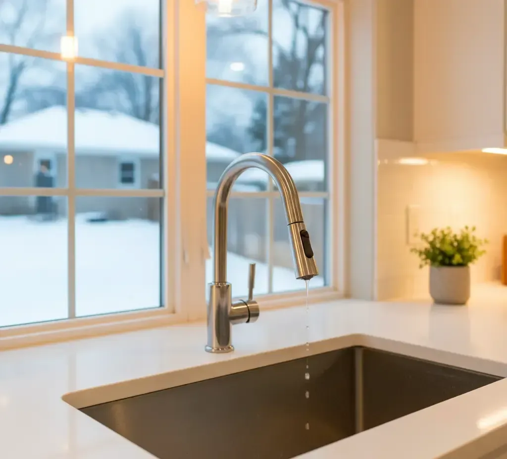 Spacious modern living room with large windows, stone fireplace, and light wood flooring.