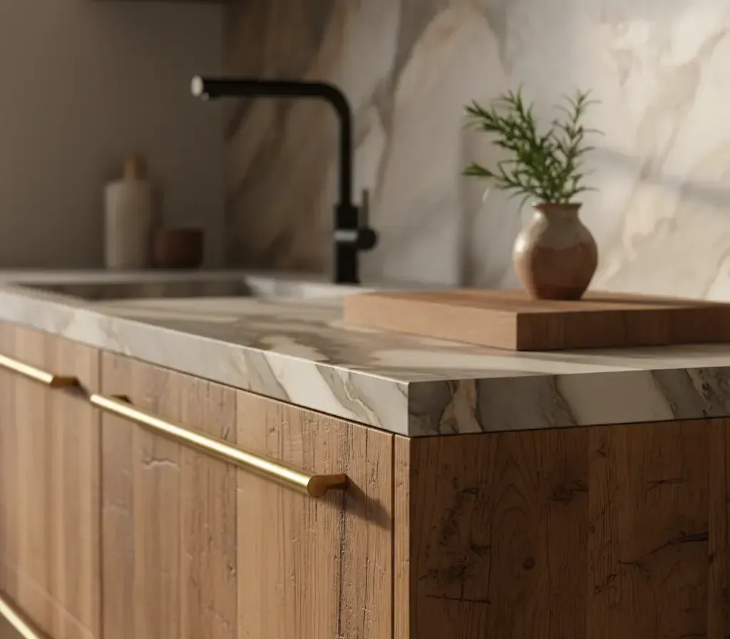 Person's hand adjusting wires in an electrical panel mounted on a gray wall; a computer setup is in the background.