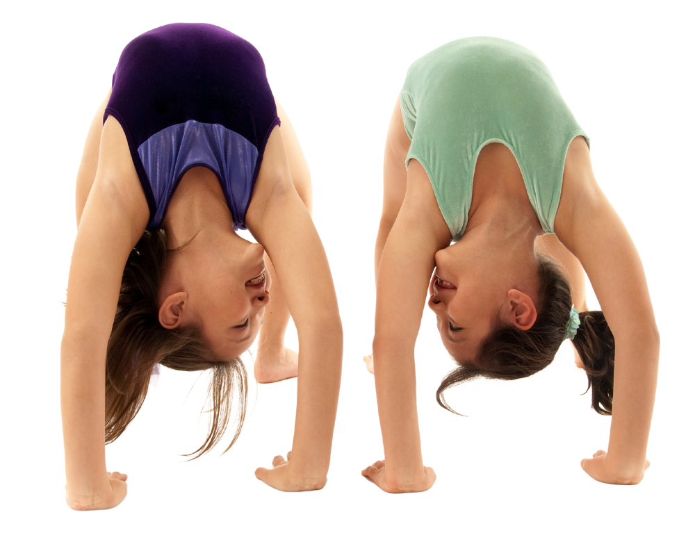 Two children doing backwards, handstands