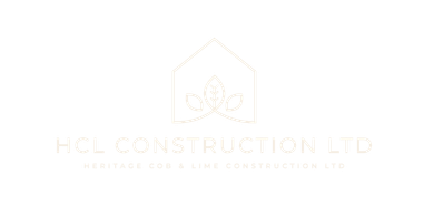 A logo for a construction company with a house and leaves on a white background.