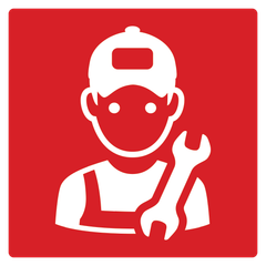 Square icon with mechanic and wrench