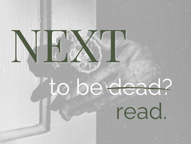 Text overlay on a hand reaching for a doorknob reads: 