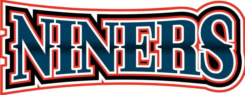 "NINERS" text in dark blue, outlined in white, red, and black, curved banner style.