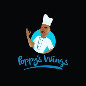 A logo for a restaurant called poppy 's wings