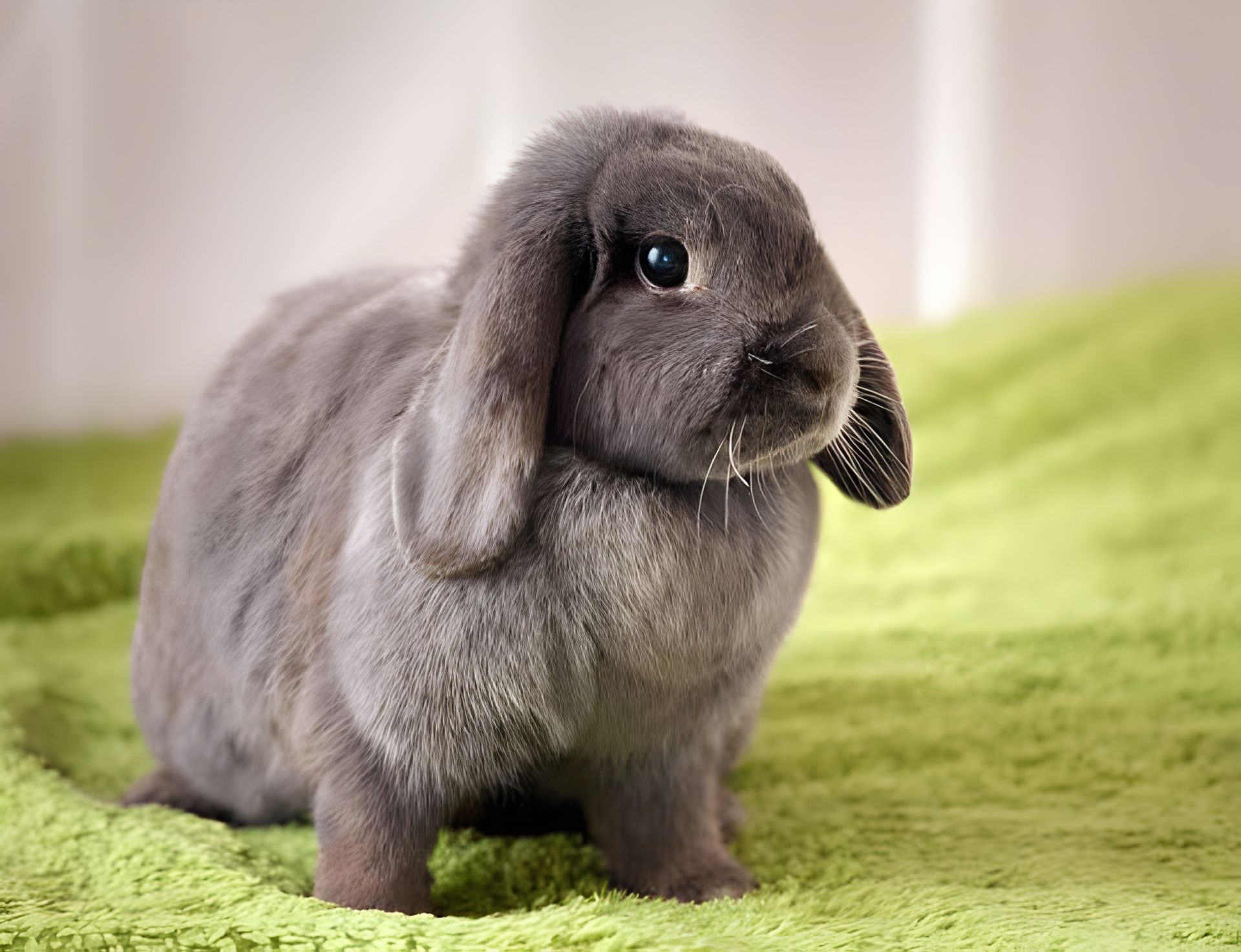 Small gray Rabbit is Sitting on a Green Blanket — Northern Illawarra Veterinary Hospital
