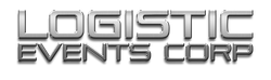 A logo for logistic events corp on a white background